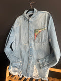 Magic 8 ball distressed Jean jacket size oversized XL