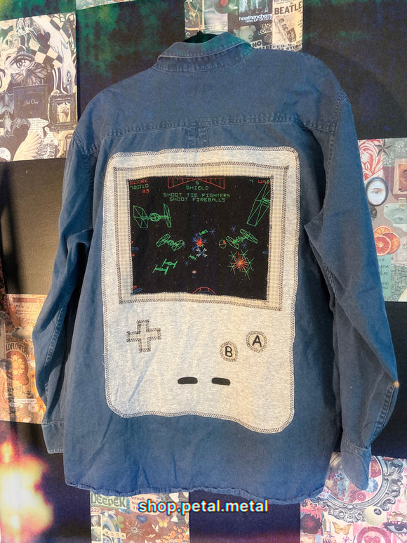 Space wars gameboy button up XL