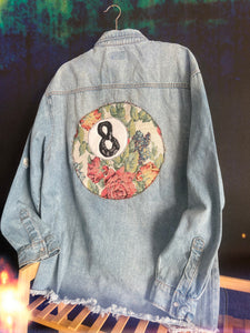 Magic 8 ball distressed Jean jacket size oversized XL