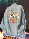 Magic 8 ball distressed Jean jacket size oversized XL