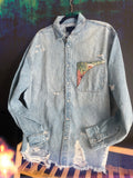 Magic 8 ball distressed Jean jacket size oversized XL
